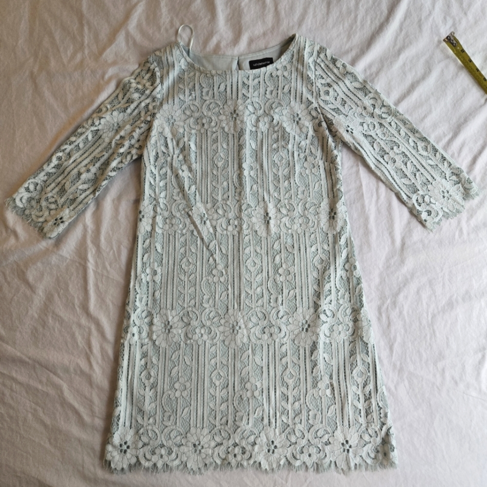 Liz Claiborne 💚 Pastel Mint Green Floral Lace long sleeve sheath dress Spring